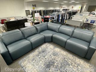 Blythe Blue Premium Leather Power Reclining Sectional with Power Headrests by Abbyson - 3 Power Recliners with Power Headrests - Store Display - Light Wear - See Description and Pix for more details - $2999 - SEE LINK (See Description)