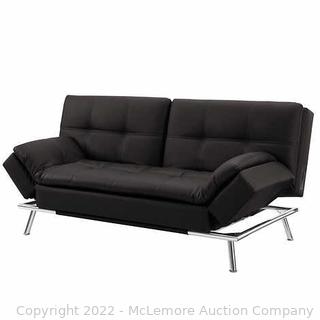 Ravenna Relax-A-Lounger Euro Lounger Futon - Brown - Multi-Functional Sofa, Lounger, Split-Back and Bed - Two 120V Power Outlets and Two USB Ports - High Density, Pillow-Top Design - Store Display - One fabric tear behind right seat - SEE PIC - $749 - SEE LINK (See Description)