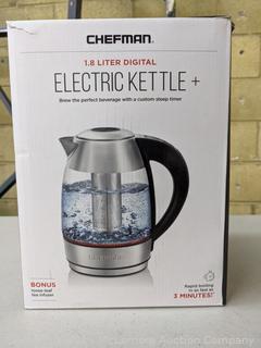 Chefman Electric Glass Kettle w/ Tea Infuser, 1.8 Liter - Cordless Glass Electric Kettle With Bonus Tea Infuser - Lightly used - Tested and Works (See Description)
