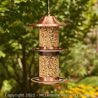 Very Strong - Copper Plated & Glass Bird Feeder - Holds almost 3lbs. of Feed! (New)
