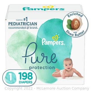 Pampers Pure Protection One-Month Supply Diapers, Size 1, 198 Diapers