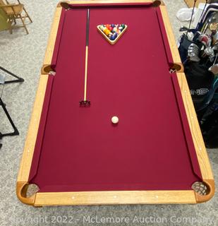Beautiful Decorative Wooden Pool Table w/Cover (MUST BRING ANY HELP AND TOOLS NEEDED FOR PICKUP)