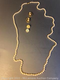 27" Pearl Necklace & 2 Pairs of Earrings.
