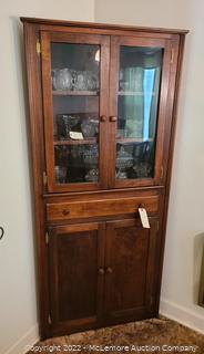 Antique Sloss Walnut Corner China Cabinet (Contents Not Included)
