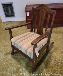Vintage Solid Wood Rocking Chair with Upholstered Seat
