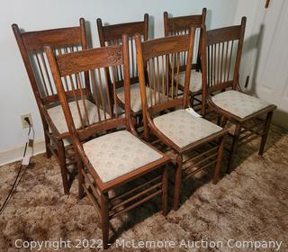 Set of (6) Wooden Dining Chairs with Upholstered Seats
