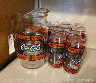 Set of 12 Coca-Cola Glasses with Matching Pitcher