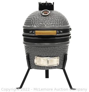 VESSILS Kamado Charcoal BBQ Grill – Heavy Duty Ceramic Barbecue Smoker and Roaster with Built-in Thermometer and Stainless Steel Grate (13 Inch Stand, Grey) MSRP $220  NEW IN BOX