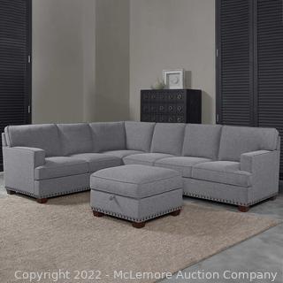 Brand New in Box - Thomasville Emilee Fabric Sectional with Storage Ottoman - Gray - Solid wood legs with walnut brown finish -1 Right Arm Sofa, 1 Left Arm Sofa, 1 Ottoman - $1999 - SEE LINK (New)