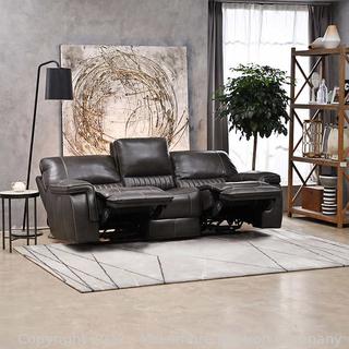 Williamton Top-Grain Leather Power Reclining Sofa with Power Headrests - Dark Gray - Two Power Recliners with Power Headrests - 2 USB Ports - New Store display - but got small cut on top back side ( see pic) - $1499 - SEE LINK (See Description)