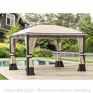 New in Box - Berkley Jensen 12' x 10' Fabric Top Gazebo - Complete with 4-sided fabric mosquito netting and private panels - Durable Steel Construction with powder coated finish - SEE LINK (New - Damaged Box)