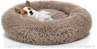 Dog Bed Comfortable Donut Cuddler Round Dog Bed Ultra Soft Washable Dog and Cat Cushion Bed, 25" Brown 