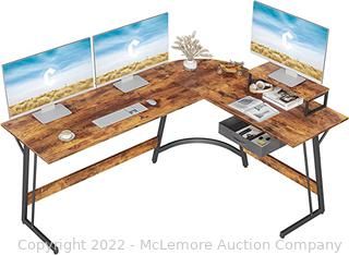 CubiCubi Modern L-shaped computer desk, 59.1 inch corner desk, home writing studio workstation with small table, space saving, easy to assemble, Rustic Brown 