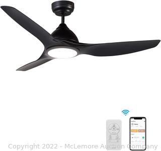 52-inch smart ceiling fan with remote control, modern low-profile ceiling fans for outdoor and indoor, with dimmable LED light kit, timer with 10 speeds, works with WIFI/Alexa/Google Home/Siri (black)