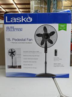 Lasko 18" Cyclone Pedestal Fan with Remote Control, S18670 - Pedestal fan with 18-inch swirling cyclone grill for maximum performance - Easily tilts and locks to direct air where needed -  (New - Open Box)