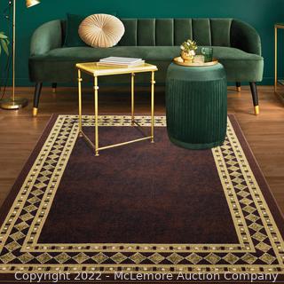 Antep Rugs Alfombras Modern Bordered 5×7 Non-Skid (Non-Slip) Low Profile Pile Rubber Backing Indoor Area Rugs (Brown, 5? x 7?)