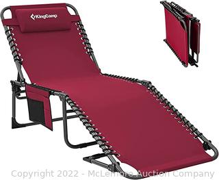 KingCamp 4-Fold Folding Outdoor Chaise Lounge Chair for Beach, Sunbathing, Patio, Pool, Lawn, Deck, Lay Flat Portable Lightweight Heavy-Duty Adjustable Camping Reclining Chair with Pillow, Wine