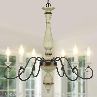 Lampundit 6-Light French Country Chandeliers, Farmhouse Chandelier for Dining Room Living Room Bedroom, Antique White & Bronze