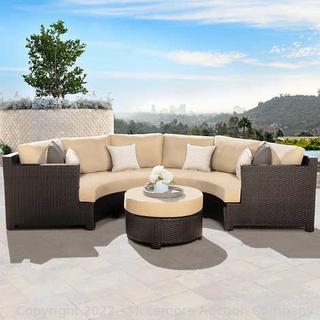 Belmont 3-Piece Curved Sectional with Ottoman - 1 Curved Section and 1 Ottoman - Hand Woven All weather Resin Wicker, Cushions are Sunbrellas Fabric - New Store Display  - $2299 at Costco - SEE LINK (New)