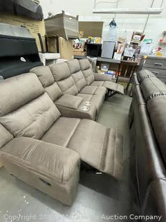 Sectional 4 person Seating light brown Couch with Storage compartment - Manual reclining on both ends - New Store Display - AS PICTURED - could not find mfg info (See Description)