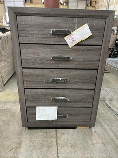 Brand New Store display - Has Small Chip in bottom left - ( Pairs with Lot 16 and lot 17)  - Kate - Beechwood Gray - Chest -31”L x 16"W x 46”H -  with English Dovetail Drawer Construction - The link shows complete bedroom suite - This is for the Chest! - - SEE PIX (See Description)
