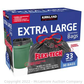 Kirkland Signature Flex-Tech 33-Gallon Trash Bag, 90-count (New - Open Box)
