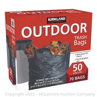 Kirkland Signature 50-Gallon Outdoor Trash Bag, Black, 70-count (New - Open Box)