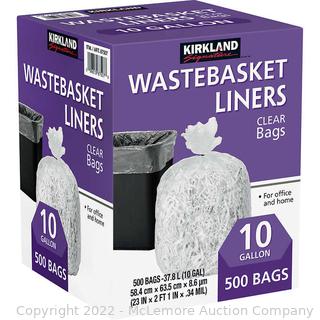 Kirkland Signature 10-Gallon Wastebasket Liner, Clear, 500-count (New - Open Box)