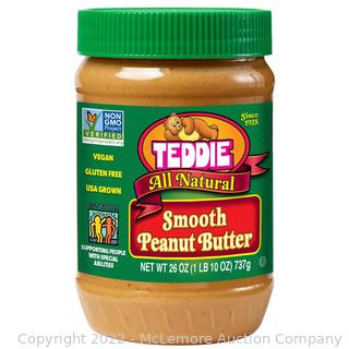 Teddie All Natural Peanut Butter, Smooth, Gluten Free & Vegan, 26 Ounce Plastic Jar (Smooth, 26 Ounce (Pack of 1)) (New)