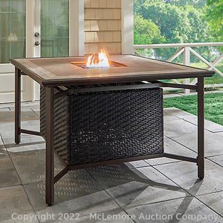 Berkley Jensen Portsmouth Aluminum High Dining Fire Table  - 60” Sq. - NEW ASSEMBLED -  MISSING PROPANE ENCLOSING SEEN IN PIC - Table Only - SEE LINK ( note link shows with chairs - We are selling Fire Table Only! - GREAT FIRE TABLE!! (New)