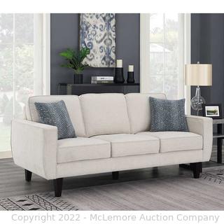 New - Charley Mid-Century Modern Fabric Sofa - Cream - Solid Wood Legs in a Dark Espresso finish - 81.3” L X 35.6” W X 35.8” H - Compare at $799 - SEE LINK (New)