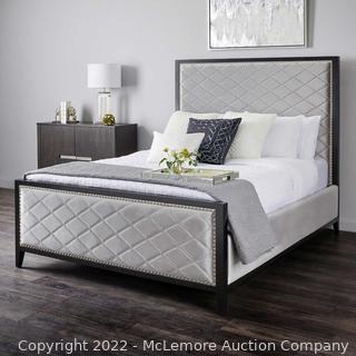 Brand New in Box - Diamond Queen Gray Velvet Upholstered Bed - Nailhead Trim - Plush Velvet Upholstery - No Box Spring Required - Mattress not included -66” W X 86” D X 60” headboard - $1199 - SEE LINK (New)