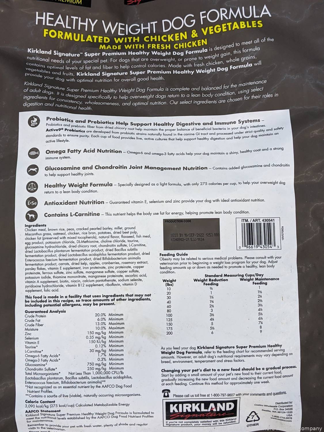 Kirkland dog shop food nutritional information