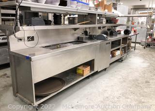 Large Stainless Steel Prep Station with Shelving and Glo-Ray Food Warmers (Contents Not Included)