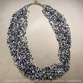 Black Onyx and White Shell Bead Strand Necklace