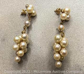 14 Karat Yellow Gold Earrings Each Holding 15 Akoya Cultured Pearls
