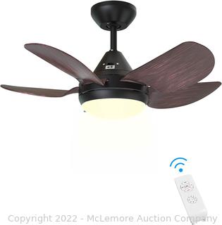 CJOY Ceiling Fan with Lights for Living Room, 30'' Small Modern Ceiling Fan with 5 Reversible Blades, Remote Controls, Adjustable Color Temperature, for Indoor/Outdoor, Black Wood Grain