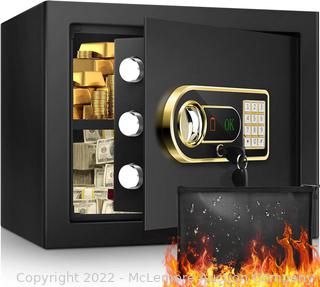 1.2Cub Fireproof Safe with Waterproof Fireproof Money Bag, Safe Box with Digital Keypad Key and Emergency Battery Box, Home Safe for Cash, Jewellery, Important Documents, Guns or Medicines