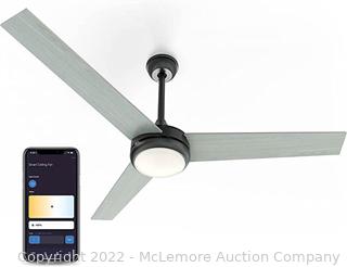 Atomi Smart Ceiling Fan - WiFi-Enabled, 52 Inch, 3-Speed, 3 Mounting Options, LED Lights, Brushed Aluminum Black Steel Finish, Compatible with Alexa and Google Assistant Msrp $199.99. NIB