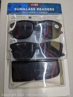 Sunglass Readers 2 Pack - Includes 2 Cases - +1.50 (New - Open Box)