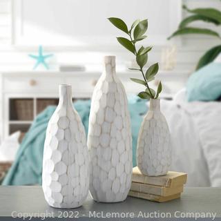 NEW IN BOX - Elements 3-piece White Ceramic Pebble Vase Set - Made from Ceramic - Set of 3 Vase - Textured Pebble Pattern - $69 - SEE LINK (New)