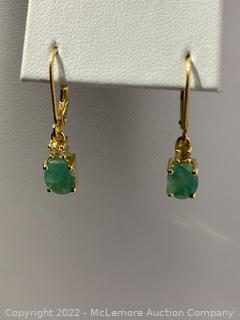 2 Carat Green Emerald with .20 Carat White Topaz - 18K Gold over Silver Earrings