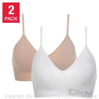 NEW-WOMENS-DKNY Women’s Seamless Bra 2-Pack, WHTIE/SAND, Size: MEDIUM (New - Open Box)