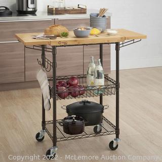 Brand New in Box  - TRINITY PRO EcoStorage Kitchen Cart - mfg # TBFPRA-1412 - Includes locking wheels, Solid  24" x 19" x 1.5" Bamboo Cutting Board, adjustable shelves and Baskets - NEW - $124 - SEE LINK (New)