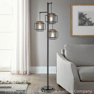New in Box - Kelsey Dual Square 3-Light Floor Lamp by Bridgeport Designs, 4 way lighting, Black Finish with warm brass Accents - $139 - SEE LINK (New)