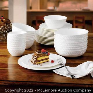 New in box - Mikasa Trellis Bone China 40-piece Dinnerware Set - White -  Durable Bone China - Bone China features a natural, bright white color, superior durability, translucent properties, and chip resistance for a beautiful look and luxurious feel  - $119 - SEE LINK (New - Open Box)