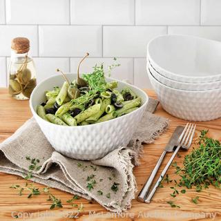 overandback “What A Dish” 4-piece Serving Bowl Set - includes: (4) Bowls - Each bowl is 7.99” x 7.6” x 3.54” high - Each bowl holds 40.50 fl. oz  - Stoneware - Dishwasher and Microwave Safe -  (New - Open Box)