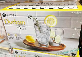  Libbey Durham Glass Drinkware Set -  (8) Highball Glasses: 17 oz - (8) Double Old Fashioned Glasses: 12.5 oz - Wide mouth - Lead-free durable glass - Dishwasher safe (New - Open Box)