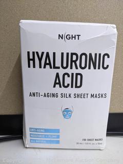 NIGHT Hyaluronic Acid Anti-Aging Silk Sheet Masks, 10-pack (New - Open Box)