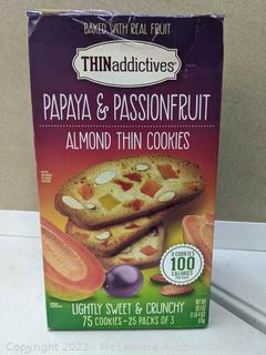 THINaddictives Papaya & Passionfruit Almond Thin Cookies - 25 Packs - MISSING A FEW (New - Open Box)